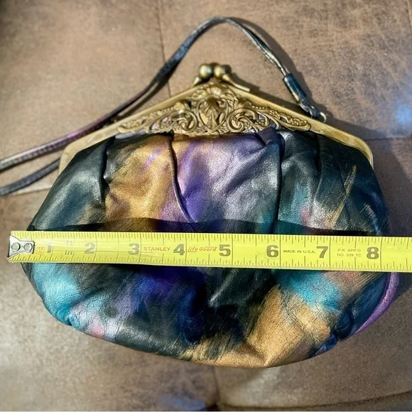 Fancy Nancy Painted Leather Bag Purse Crossbody Purple Vintage 80s USA‎ - Picture 9 of 14